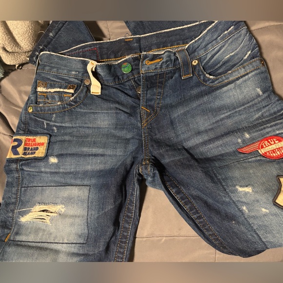 True Religion Blue Patched Boyfriend Jeans - Picture 1 of 7